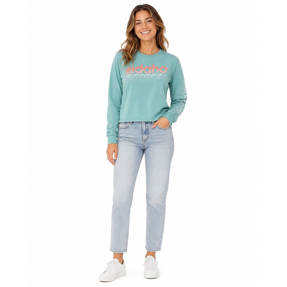 Vtg Delta Idaho Aqua T-Shirt Unisex Small Neon Orange White Graphic Long Sleeves